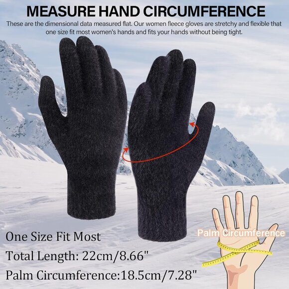 Women's Black Winter Touchscreen Velvet Elastic Warm Gloves for Cold Weather - Picture 4 of 6